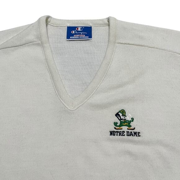 Champion Notre Dame Vintage 80s V-Neck Sweaters - Picture 3 of 5